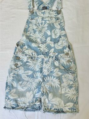GAP Light Blue and White Tropical Denim Short Overalls